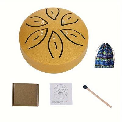 "TEMU Easy-to-play Mini Steel Tongue Drum - 3"" Handpan With 6 Notes, C Key, Includes &"