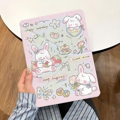 TEMU Acrylic Cartoon Bunny Case With Foldable Stand For Ipad - Lightweight, Hybrid Shell, Compatible With Ipad 8th/9th Gen, Ipad Air 4/5 & Ipad Pro 11 (2022), Ipad Air 6 (11-inch, 2024)