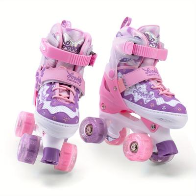 TEMU 4 Size Adjustable Roller Skates With Luminous Light Up Wheels, Safe For Teenager, Trimmable Insole Included