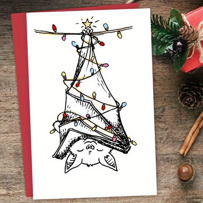 TEMU Funny Bat Christmas Card - Unique Holiday Greeting , Family & Coworkers, Birthdays & Wishes, 1pc