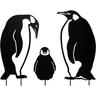 Ensemble de 3, jardin iron Art Penguins famille, jardin décoration créative évidée métal animal