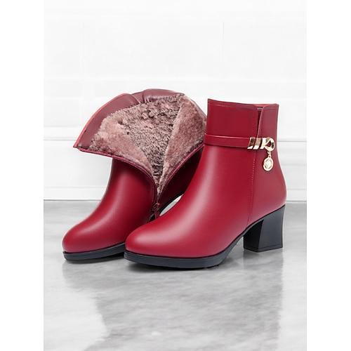 bottines noires pour femmes - similicuir avec doublure en peluche, fermeture éclair latérale et talons blocs pour la mode hivernale et les vêtements décontractés