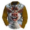 Noël Homme Bande dessinée Cerf manche longue T-shirt Print Col Mao Chemise Mode Extérieur Casual du quotidien Vacances Bleu lagune Noir Jaune Printemps Automne Hiver Vêtement Tenue Normal S M L XL