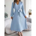 Robe vintage Robe casual Femme Mini robe Plissé Taille haute Formel Soirée Vacances Elégant Grande occasion Col V manche longue Standard Bleu Vert Kaki S M L XL