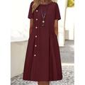 Robe casual Robe Trapèze Robe unie Femme Mini robe Boutons Poche Sport Loisir Plein Air Décontractées Col Ras du Cou manche longue Standard Vin Bleu Vert S M L XL 2XL