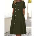 Robe casual Robe Trapèze Robe unie Femme Mini robe Boutons Poche Sport Loisir Plein Air Décontractées Col Ras du Cou manche longue Standard Vin Bleu Vert S M L XL 2XL