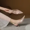 2022 Sommer elegante Frauen funkelnde rosa gelbe High Heels Sling Sandalen schlanke High Heels Hochzeits schuhe Größe
