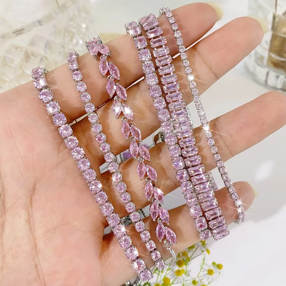 Uilz Exquisite Shiny Rosa Schwarz Zirkon Dekor Armbänder Für Frauen Männer Hip Hop Tennis Kette Fashion Party Schmuck Großhandel
