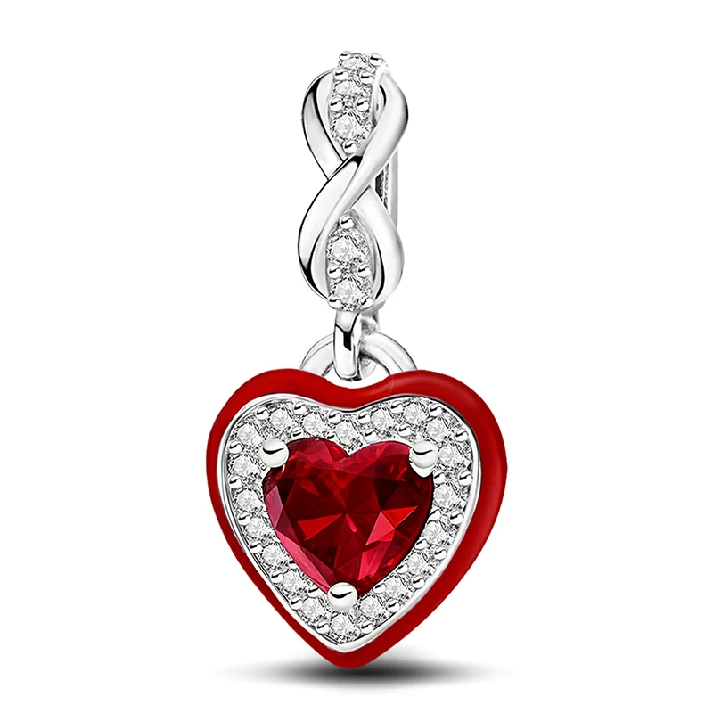Echte 925 Silber Rote Herzförmige Blumen Vierblättriges Kleeblatt Schildkröten-Anhänger Passend für Original-Armbänder DIY Feiner Schmuck Image