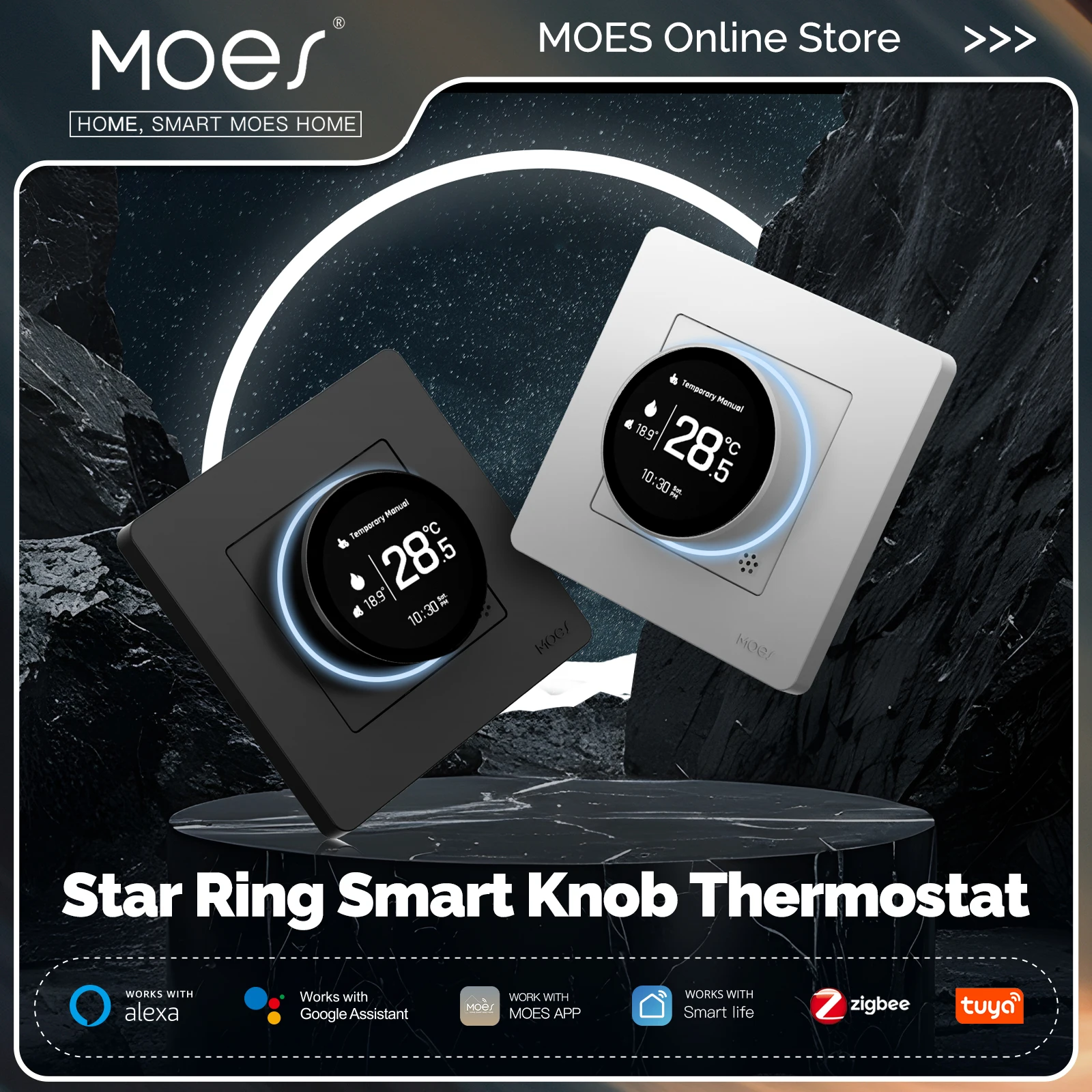 MOES Tuya ZigBee Smart Knob Thermostat Star Ring Serie Temperatur Controller Wasser Kessel Elektrische Heizung Mit Alexa Google Image
