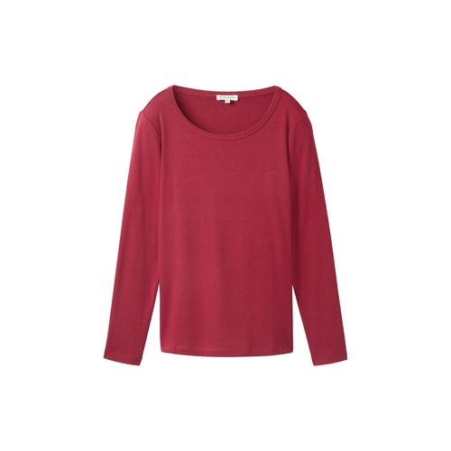 TOM TAILOR Damen Basic Langarmshirt, rot, Uni, Gr. XS