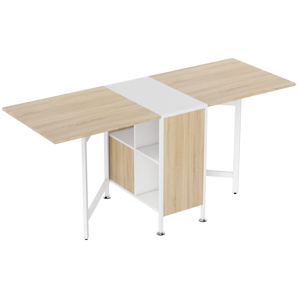 Table pliable 4 personnes 4 niches acier blanc aspect chêne clair