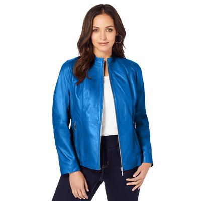 Plus Size Women's Zip Front Leather Jacket by Jessica London in Vivid Blue (Size 24 W)