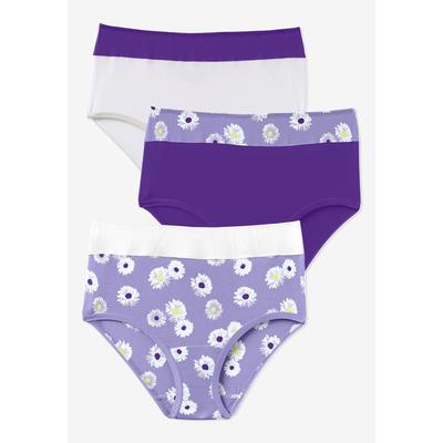 Plus Size Women's Full Coverage Stretch Cotton Color Block Brief 3-Pack by Comfort Choice in Plum Burst Assorted (Size 16) Underwear