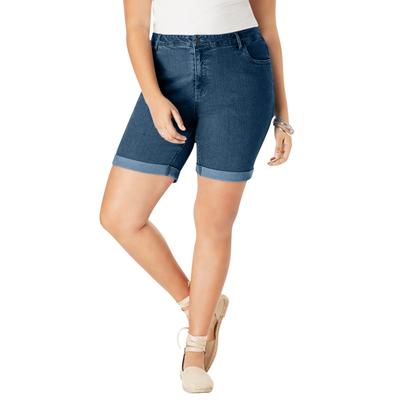 Plus Size Women's Classic Stretch Cuffed Short by Denim 24/7 by Roamans in Medium Stonewash (Size 36 W)