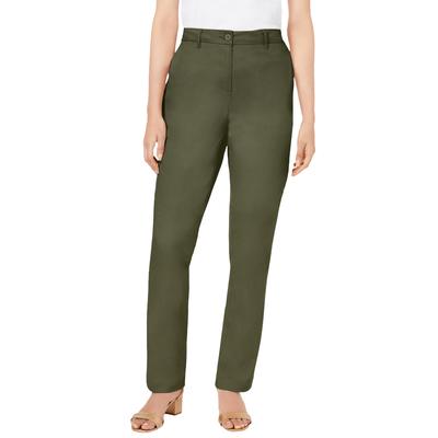 Plus Size Women's Stretch Cotton Chino Straight Leg Pant by Jessica London in Dark Olive Green (Size 22 P)