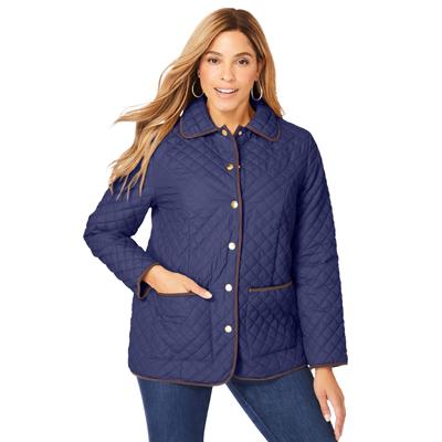 Plus Size Women's Snap-Front Quilted Coat by Jessica London in Deep Dusk (Size 30 W)