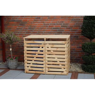 Mülltonnenbox PROMADINO "Vario V", beige (natur), B:92cm H:122cm T:148cm, Holz, Metall, Aufbewahrungsboxen, für 2 Tonnen, robust aus ökologisch, zertifiziertem Kiefernholz