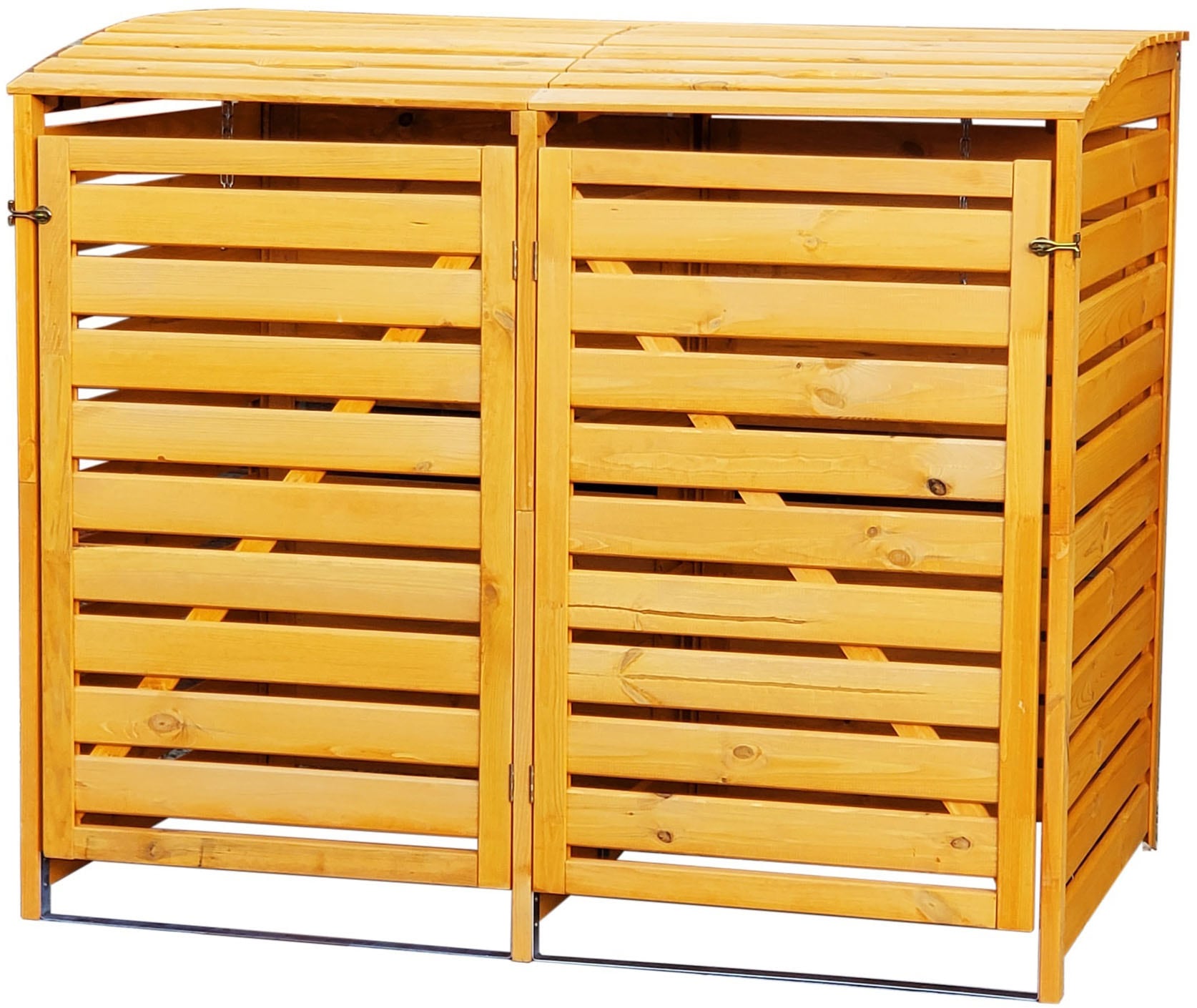 Mülltonnenbox PROMADINO "Vario III", braun (honigbraun), B:92cm H:122cm T:148cm, Massivholz, Metall, Aufbewahrungsboxen, für 2 Tonnen, robust aus zertifiziertem Kiefernholz