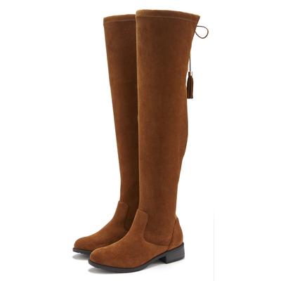 Overkneestiefel LASCANA "Stiefel, Langschaftstiefel", Damen, Gr. 36, Varioschaft, braun (camel), Obermaterial: 100% Text