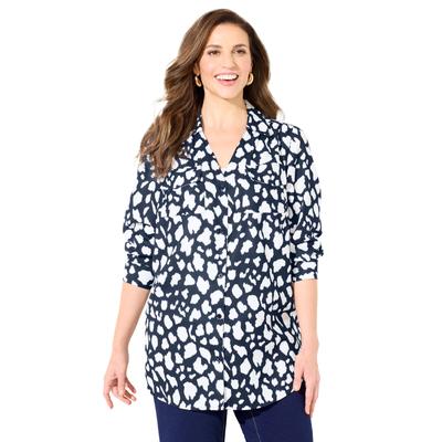 Plus Size Women's Modern Camp Shirt by Catherines in Navy Animal (Size 3XWP)