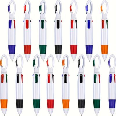 TEMU 15 Retractable Pens, 4 Count 4-in-1 Round Ballpoint Pens 1.0mm Retractable With Carbine Clip Round Ballpoint Pen Office School Supplies Student Supplies Gift Pen Adult Nurse Image
