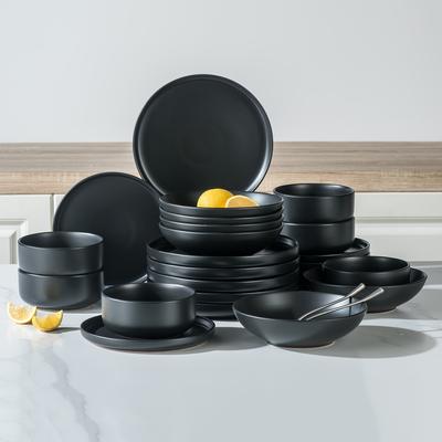 TEMU Black Crockery Sets For 6 People, Dinner Set 24pcs Plates And Bowls Set, Elegant Dinnerware With Matte Glaze, Playa Dinner Sets Image