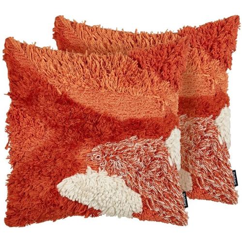 Beliani - Dekokissen 2er Set Orange u. Rot Baumwollbezug mit Füllung 45x45 cm Quadratisch