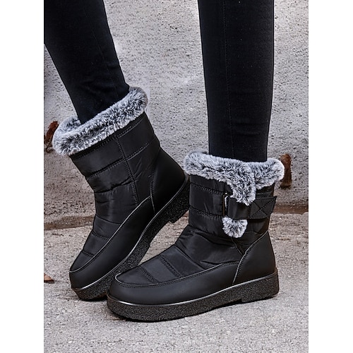 Wasserdichte Winterstiefel für Damen – burgunderfarbenes Steppdesign mit Kunstfellfutter und verstellbaren Riemen für kaltes Wetter im Freien Image