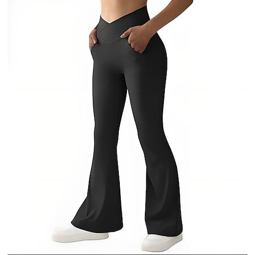 Damen Yogahose Yoga-Leggings Schlaghose Hohe Taille Pilates Fitnesstraining Training Strumpfhosen Einfarbig Schwarz Weiß Dunkelgrau Herbst Sport Sportkleidung Dehnbar Schlank Image