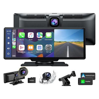 Wireless Car Stereo for Apple Carplay with 2.5K Dash Cam 1080P Backup Camera Portable Touchscreen GPS Navigation for Car Car Stereo Receiver with Bluetooth AirPlay AUX/FM