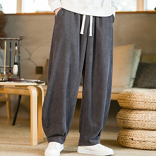 Herren Cordhose Hose Freizeithose Tasche Elastischer Bund Kordelzug Einfach Komfort Outdoor Täglich Mode Lässig Schwarz Gelb Mikroelastisch Image