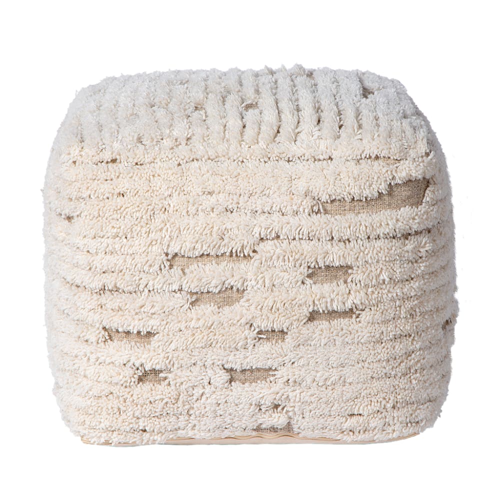 Tabouret, laine ivoire, carré, 50 x 45 x 50 cm