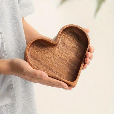 TEMU 1pc Heart Shaped Solid Wood Tray, Wood Trays Home Decor, Farmhouse Decor, Dried Fruit And Nut Tray For Food And Drinks, Stackable Heart Shaped Tray, Home Kitchen Supplies, Home Decoration