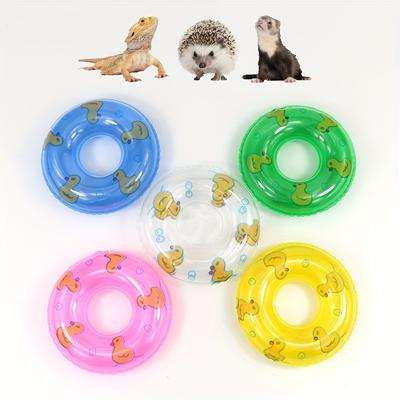 TEMU 5-pack Cartoon Patterned Pvc Swimming Rings For Reptiles - Durable Bath Collar Floats For Bearded Dragons, Leopard Geckos, Amphibians - Reptile Life Jacket Accessories For Cage & Photography