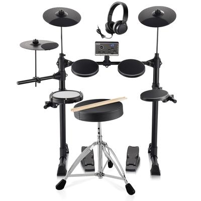 Electric Drum Set Electronic Drum Kit, USB MIDI Supported Quiet Mesh Snare Electric Drum Set for Beginners & Adults