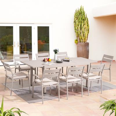 Outdoor 9-piece Aluminum Dining Set Stackable Chairs and Extendable Table