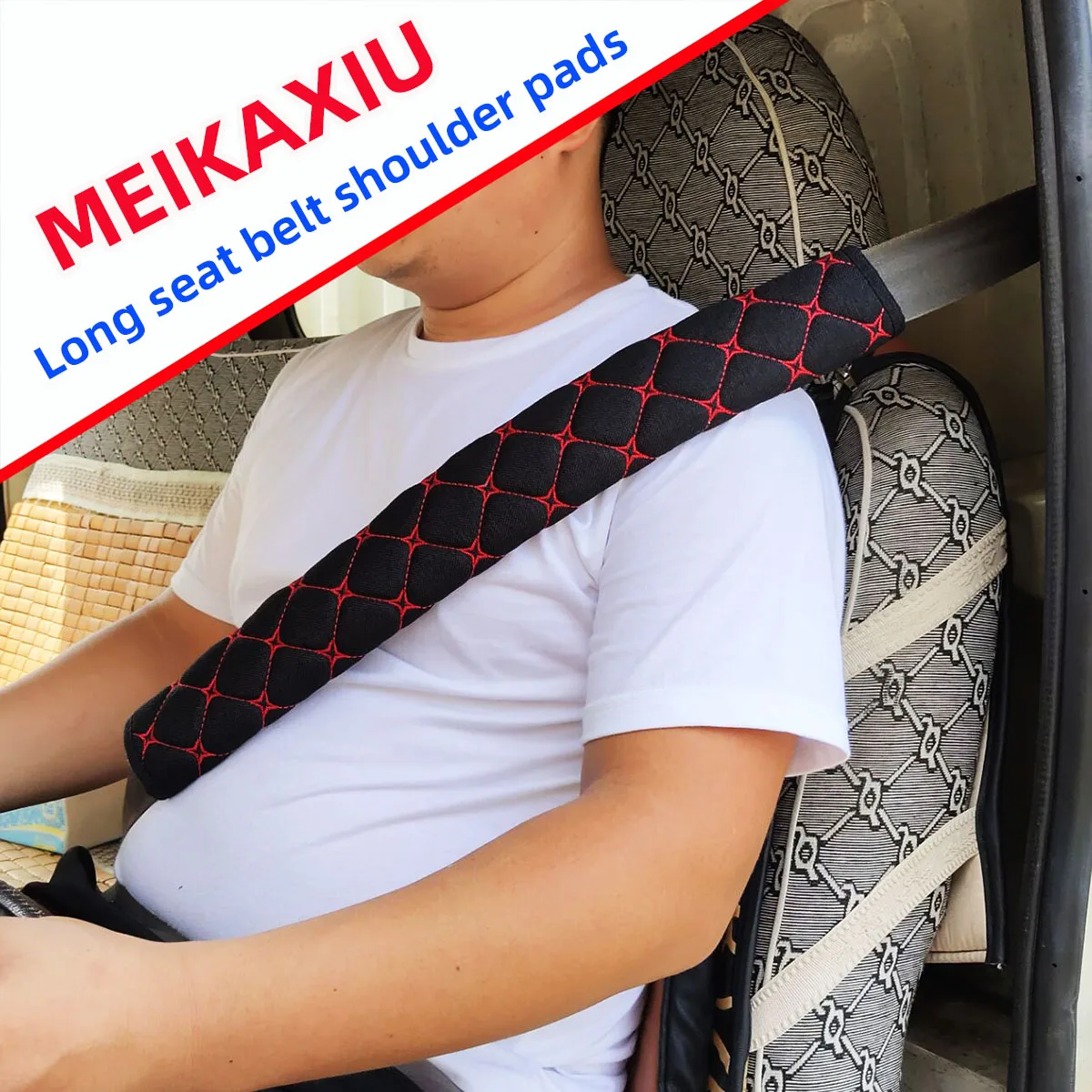 1 bestickter Stoff, atmungsaktiv, LKW-Auto-Sicherheitsgurt, Sicherheitsgurt, Schulterschutz, 50 cm, 16,7 Zoll, Auto-Innenausstattung, Schwarz Image