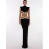 2024 Luxus Frauen Promi sexy Tank schwarz Perlen Maxi lange Split Bodycon Verband Kleid elegante