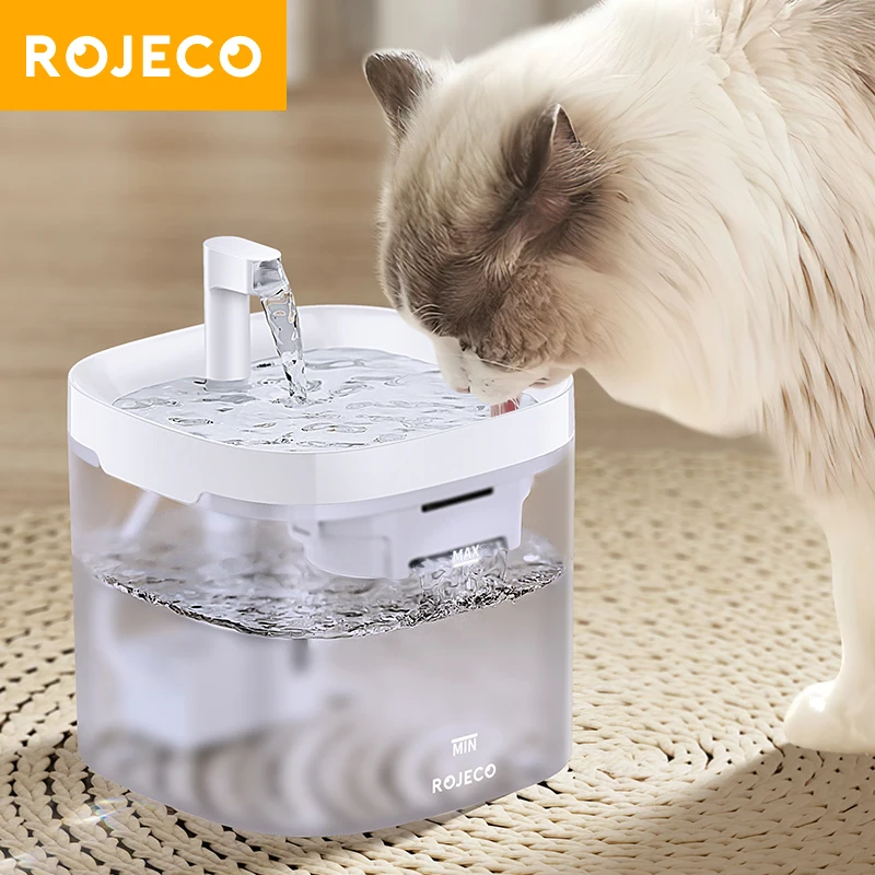 ROJECO Transparenter Katzen-Wasserbrunnen, automatischer Haustier-Wasserspender für Katzen, Hunde, intelligenter Trinkbrunnen, Luftreiniger-Zubehör Image