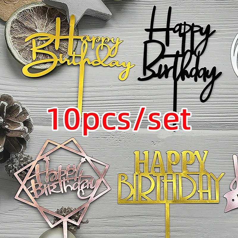 10 Teile/satz Mehrere Stile Alles Gute Zum Geburtstag Kuchen Topper Schwarz Gold Kuchen Topper Baby Dusche Kuchen Geburtstag Party Kuchen Dekorationen Image