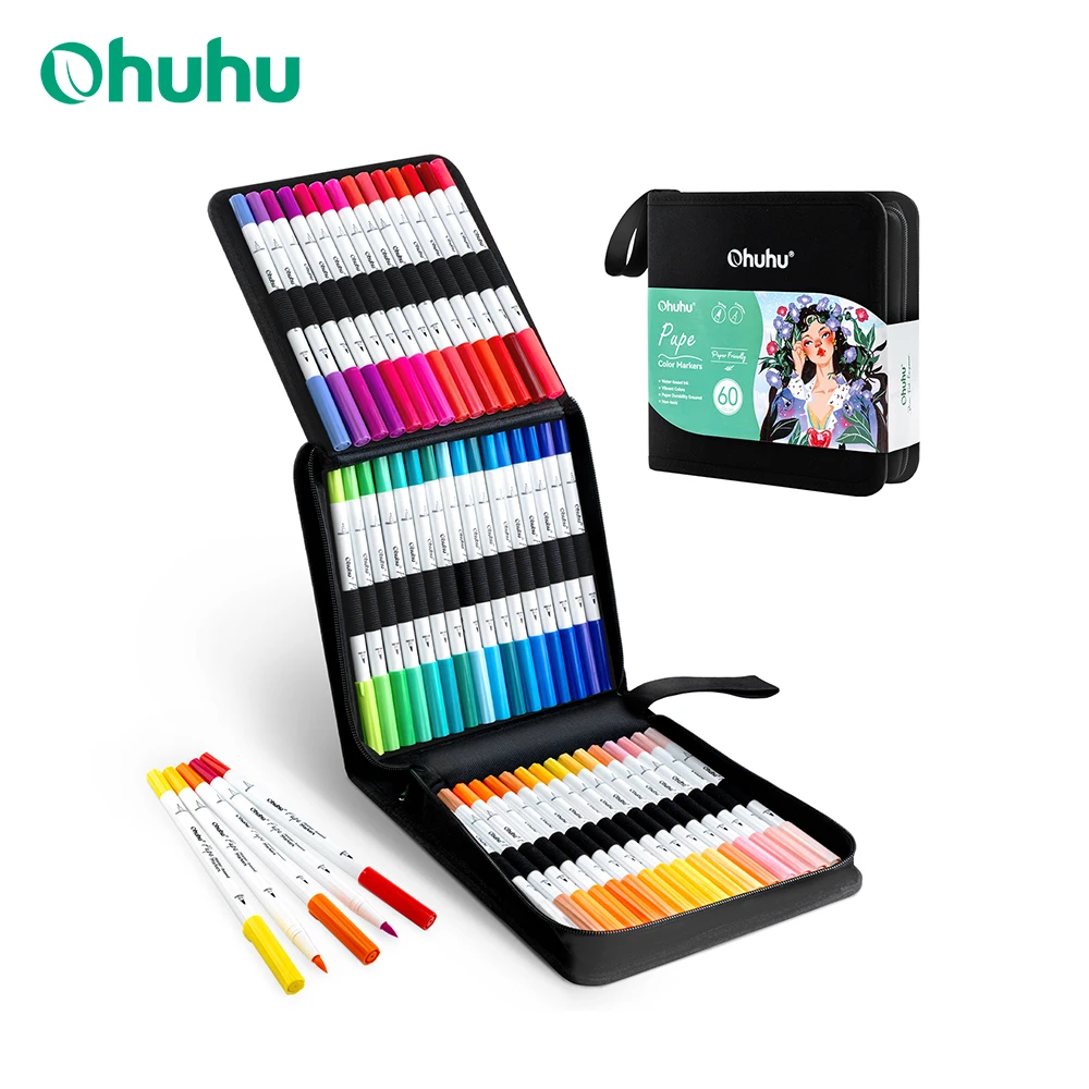 Ohuhu-Marker, papierfreundliche Malmarker auf Wasserbasis, Dual-Pinsel-Fineliner-Spitzen, Marker, Malbücher, Kunstmarker, Anfänger Image