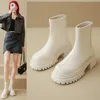 Women's Boots Short Leather Thick soled Boots Autumn/Winter Women Shoes Ankle Boots High Heels Fashion White Winter Botas Mujer