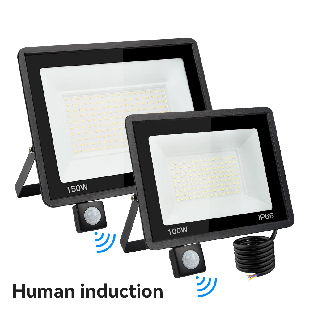 LED Pir Body Sensor Flutlicht Wand leuchte 150W 200W IP66 weißes Licht warmes Licht Draht länge 65cm für Gartenhof Plakat wand
