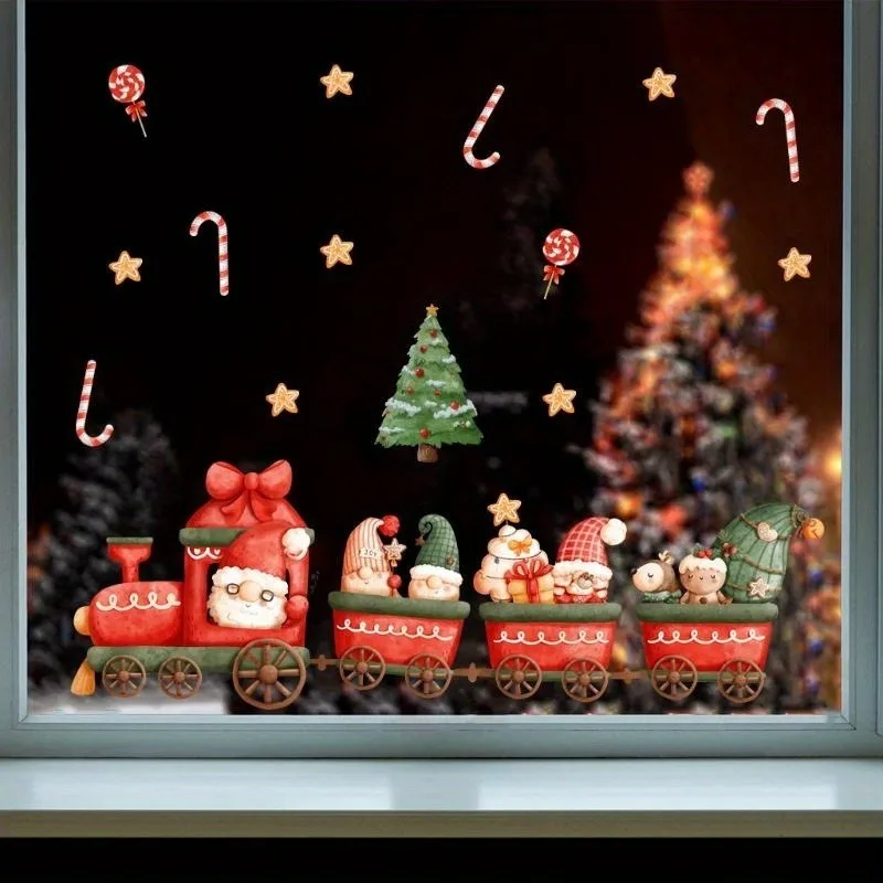 1PCS Weihnachten Zug Urlaub Fenster Dekoration Wand Aufkleber für Wohnzimmer Dekoration Wand Decal20*30CM Image