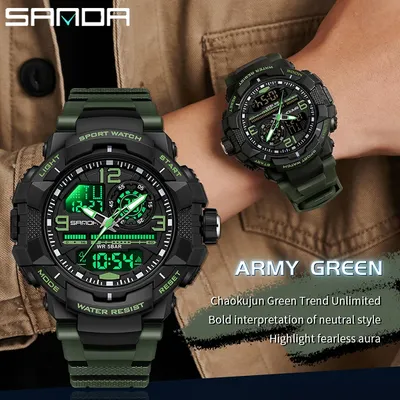 SANDA 6130 Dual Display Männer Uhren Wasserdichte Sport Uhr Militär Mann Alarm Stoppuhr Quarz Armbanduhr Männer LED Digital Uhr