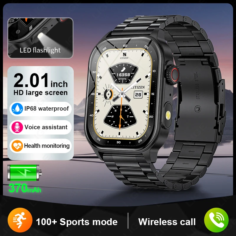 LIGE Neue Smart Uhr LED Taschenlampe Militär Sport Uhren 2,01'' Bildschirm Gesundheit Monitor Bluetooth Anruf Wasserdichte Smartwatch Männer Image