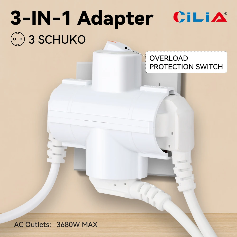 1/2 Stück mehrwandige Steckdose nach europäischem Standard, Steckdose mit Schalter, 3 Steckdosen, 3680 W Kapazität, CR, Rosh Image