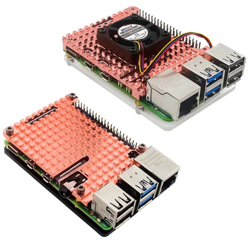 Himbeer Pi 5 Kühlkörper aus reinem Kupfer mit 4-Draht-PWM-Drehzahl regelung Lüfter aktiver Kühler Image