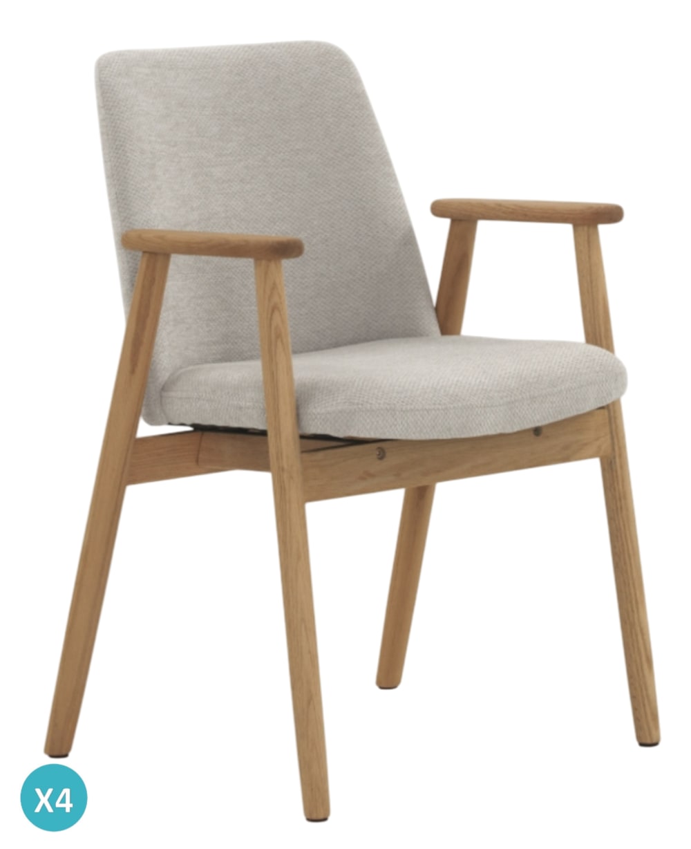 Lot de 4 fauteuils en bois de chêne naturel tapissé en beige